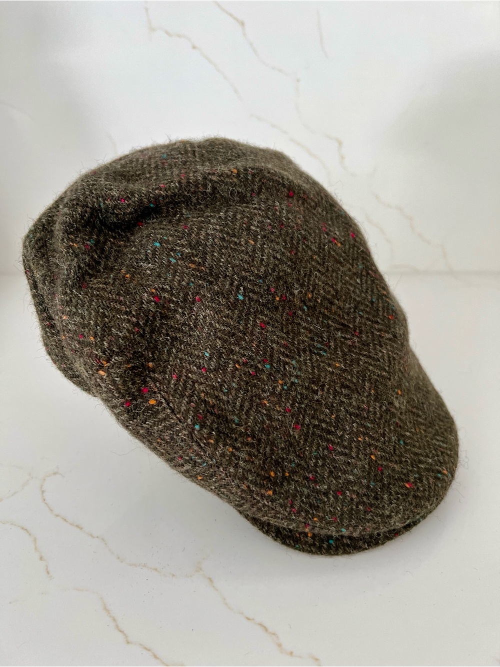 Jonathan Richard Brown Tweed Snap Newsboy Cap w/ Multicolor Flecks